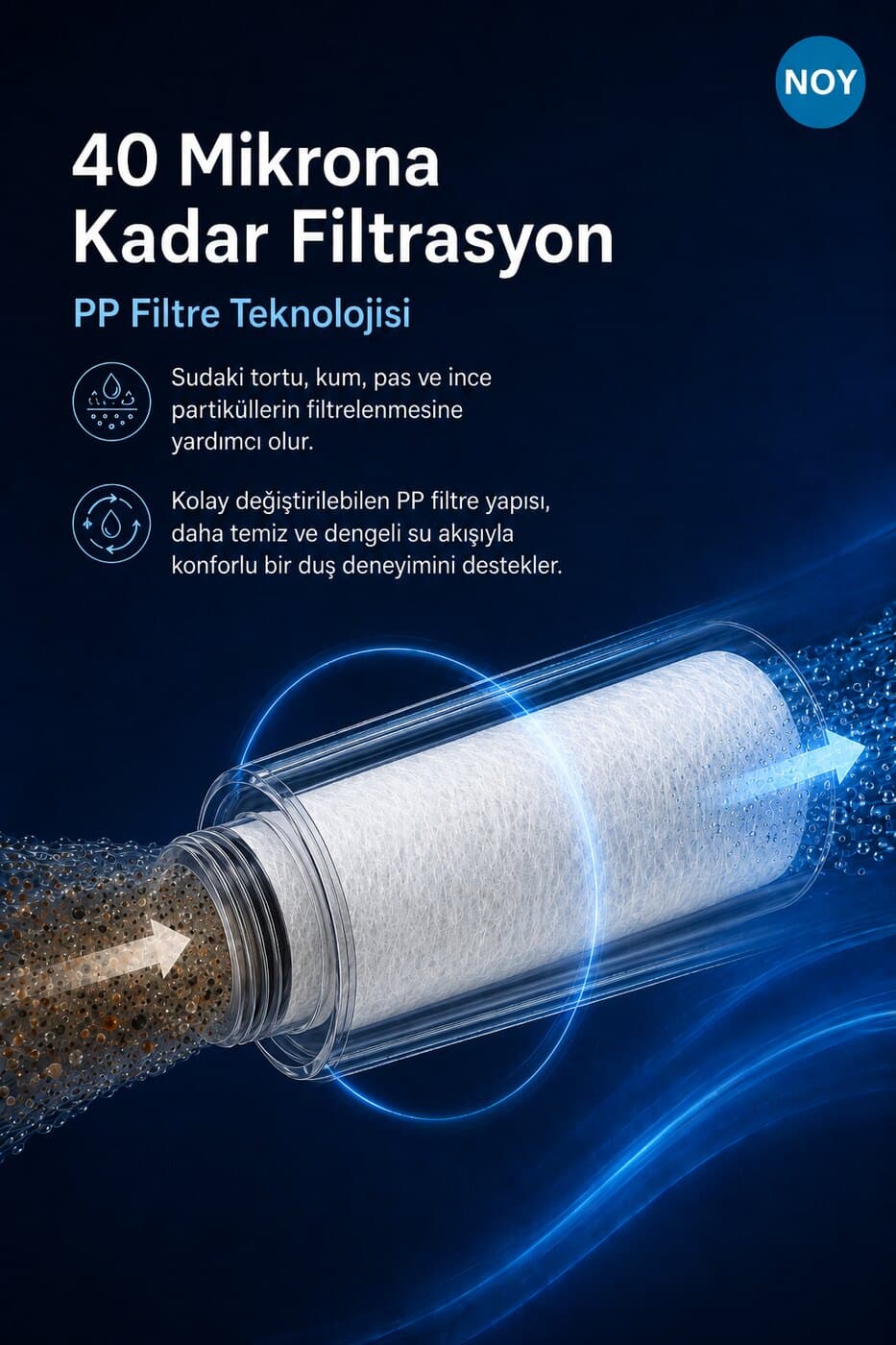 40 mikrona kadar filtrasyon — PP filtre teknolojisi