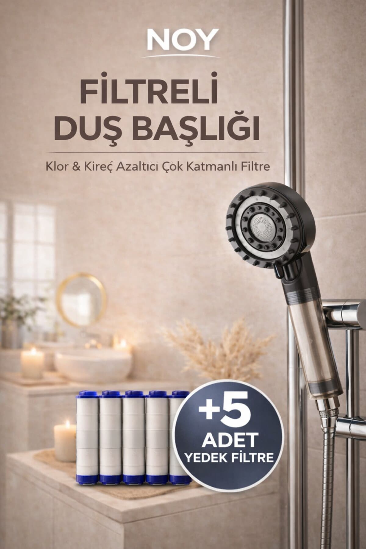 NOY Premium Siyah Filtreli Duş Başlığı