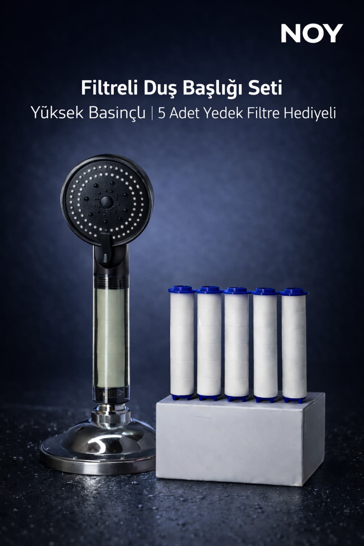 Siyah duş başlığı 5 yedek filtre dahil